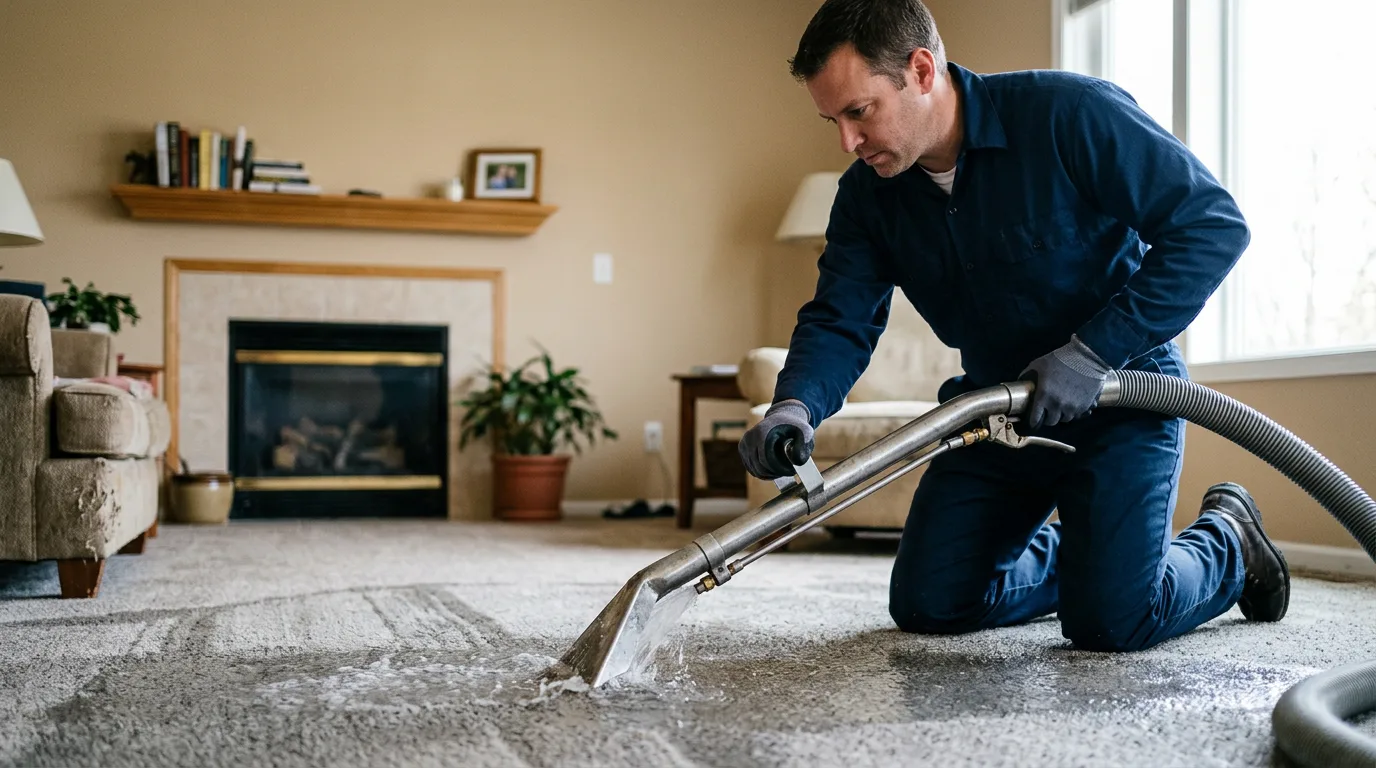 Water damage restoration technician working near Harwood, MO